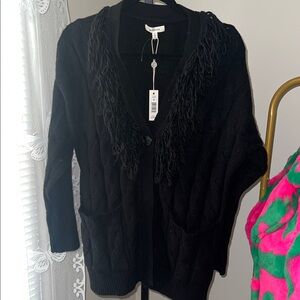 NEW with tags Max Studio Black Cardigan with Fringe